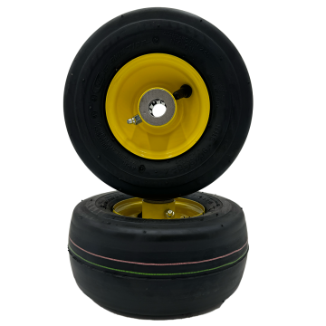 Set of 2 - 9x3.50-4 Yellow Smooth Lawn Mower Wheel, 4 Inch Centered Hub, 3/4" Bearing (Compatible with JD AM115510)