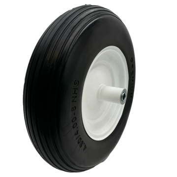 4.80x4.00-8 Flat Free Urethane Wheel, 5/8" Axle, 6" Center Iron Hub for Wheelbarrows, Tool Carts