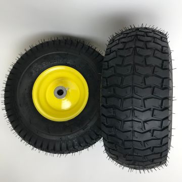 Set of 2 - 15x6.00-6 Lawn Mower Tire and Rim - Fits on 3/4 Inch Axle, Centered Hub