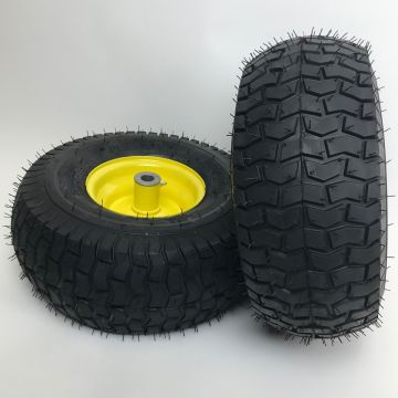 Set of 2 - 15x6.00-6 Lawn Mower Tire and Rim - Fits on 3/4 Inch Axle, Offset Hub