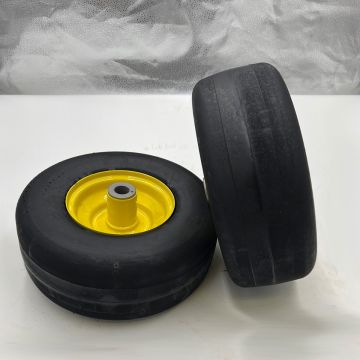 Set of 2 - 11x4.00-5 Flat Free Yellow Wheel Assembly - Compatible with JD TCA20363