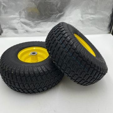 Set of 2 - 15x6.00-6 Lawn Mower Turf Tech Tire and Rim - Fits on 3/4 Inch Axle, 3 Inch Hub
